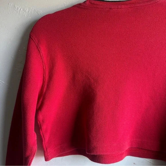 Polo Ralph Lauren Red Waffle Knit Crop Top Preppy Y2K Baby Tee Thermal Sz S - Picture 9 of 10